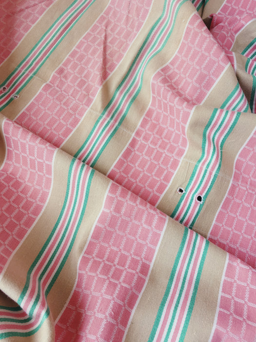 Ticking in pink and beige stripes and squares. Spain c.1950 - Lot of 2 pieces