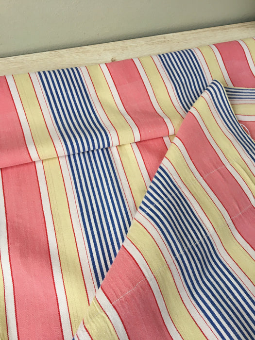 Ticking in pink, blue and beige stripes. Spain c.1950 - Lot of 2 pieces