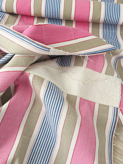 Ticking in pink, blue and taupe stripes. Very rare. Spain c.1950 - 117×328 cm 