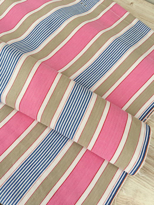 Ticking in pink, blue and taupe stripes. Very rare. Spain c.1950 - 117×328 cm 
