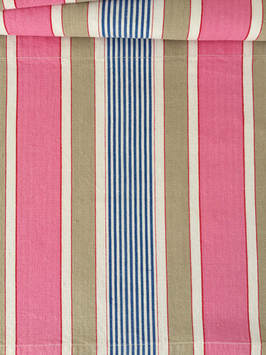 Ticking in pink, blue and taupe stripes. Very rare. Spain c.1950 - 117×328 cm 