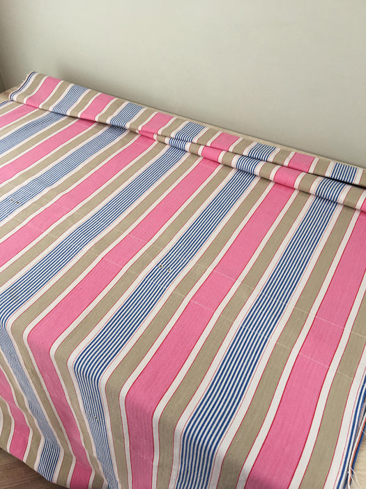 Ticking in pink, blue and taupe stripes. Very rare. Spain c.1950 - 117×328 cm 