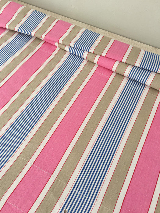 Ticking in pink, blue and taupe stripes. Very rare. Spain c.1950 - 117×328 cm 
