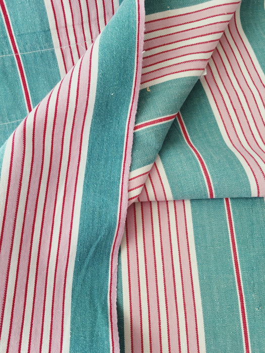 Ticking in green and pink stripes. Spain c.1940 - 81×41 cm