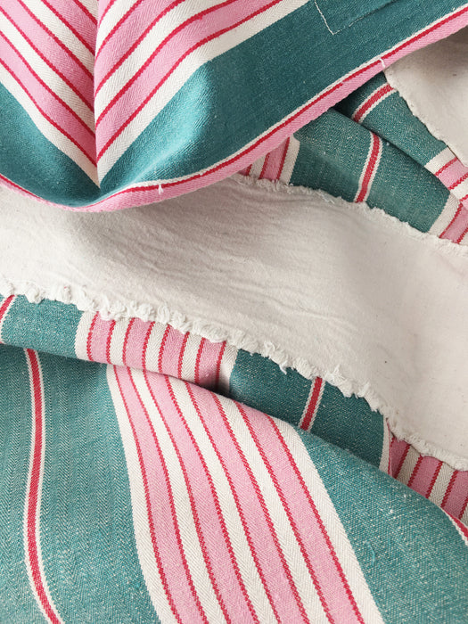 Ticking in green and pink stripes. Spain c.1940 - Lot of 2 pieces