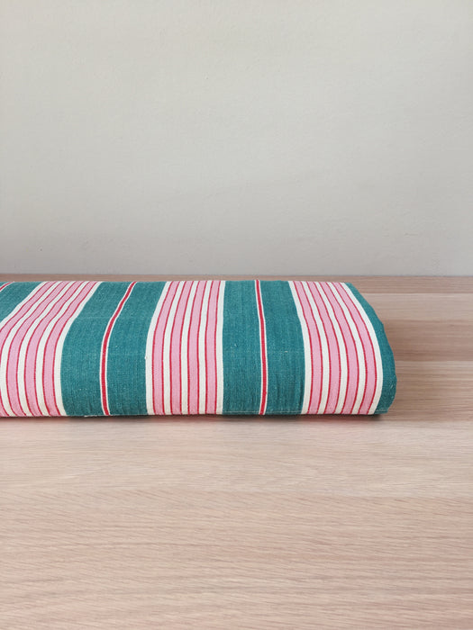 Ticking in green and pink stripes. Spain c.1940 - 83×110 cm