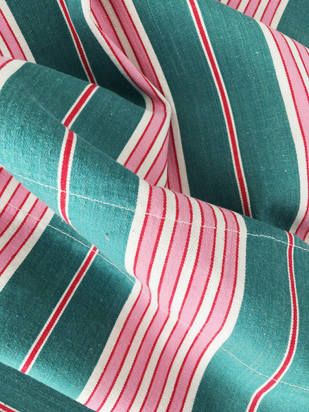 Ticking in green and pink stripes. Spain c.1940 - 83×110 cm