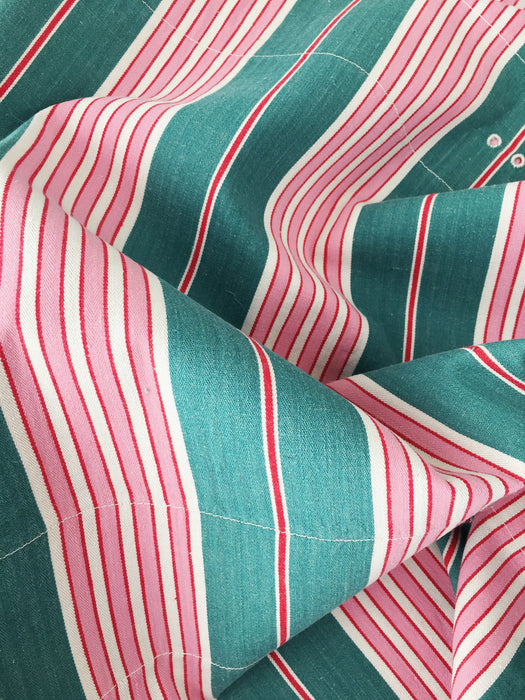 Ticking in green and pink stripes. Spain c.1940 - 83×110 cm