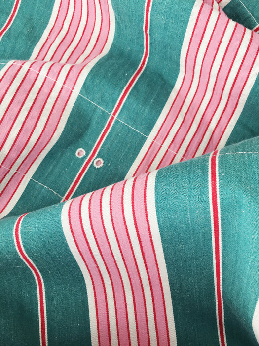 Ticking in green and pink stripes. Spain c.1940 - 83×110 cm