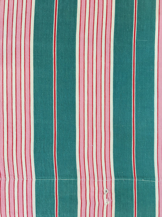 Ticking in green and pink stripes. Spain c.1940 - 82×116 cm