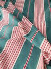 Ticking in green and pink stripes. Spain c.1940 - 133×190 cm