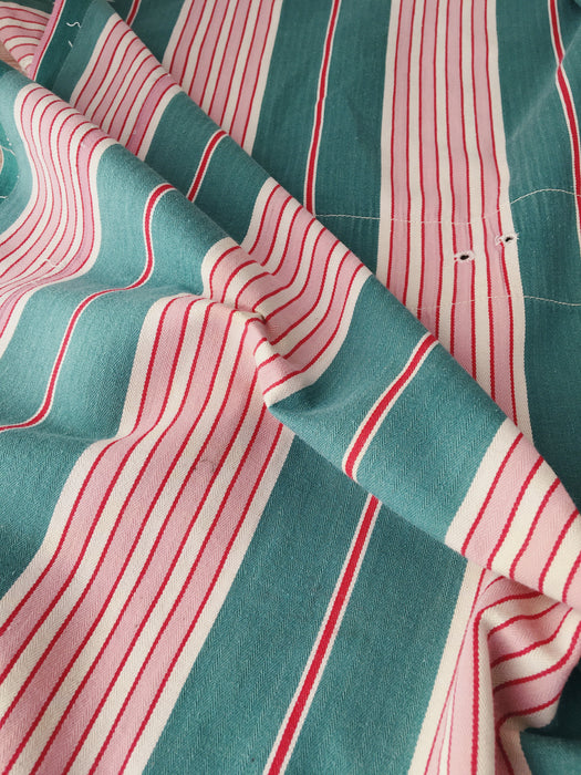 Ticking in green and pink stripes. Spain c.1940 - 133×190 cm