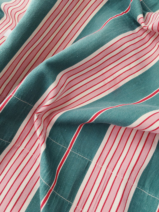 Ticking in green and pink stripes. Spain c.1940 - 133×190 cm