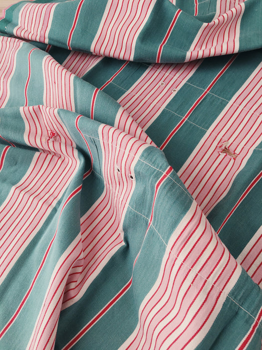 Ticking in green and pink stripes. Spain c.1940 - 133×190 cm