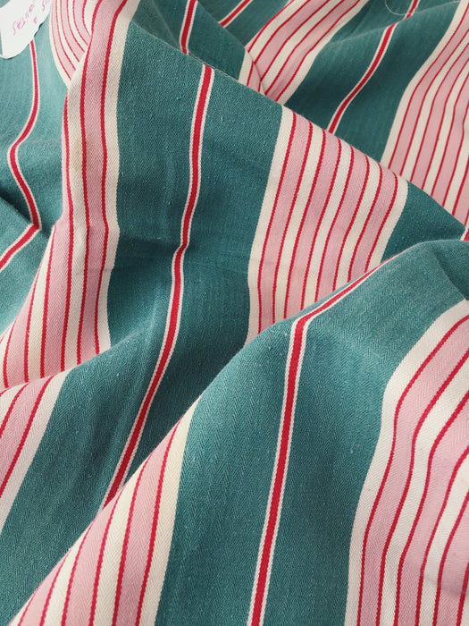 Ticking in green and pink stripes. Spain c.1940 - 133×190 cm