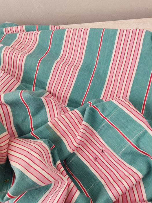 Ticking in green and pink stripes. Spain c.1940 - Lot of 2 pieces