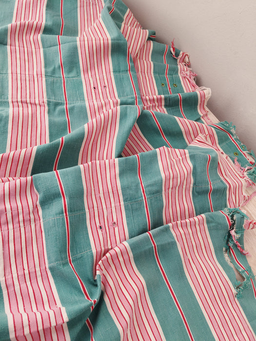 Ticking in green and pink stripes. Spain c.1940 - Lot of 2 pieces