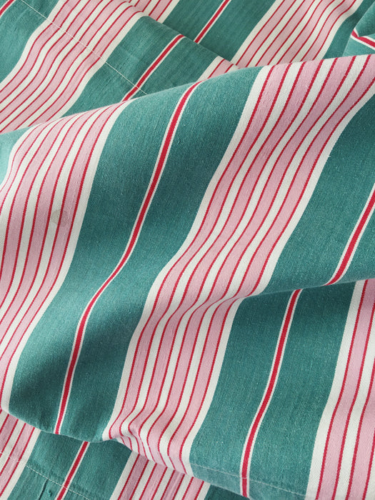 Ticking in green and pink stripes. Spain c.1940 - 200×168 cm