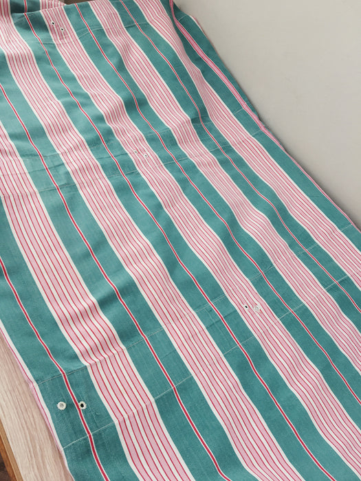 Ticking in green and pink stripes. Spain c.1940 - 200×168 cm