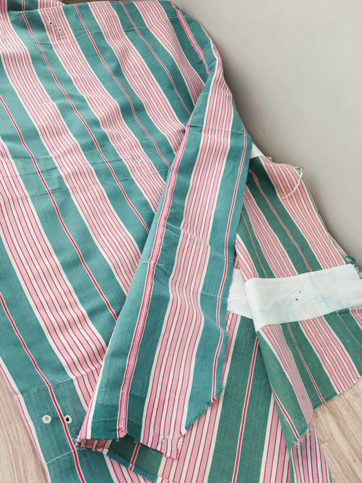 Ticking in green and pink stripes. Spain c.1940 - 200×168 cm