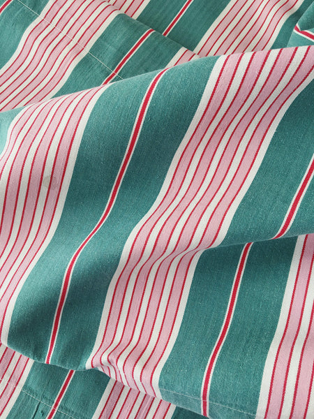 Ticking in green and pink stripes. Spain c.1940 - 200×168 cm