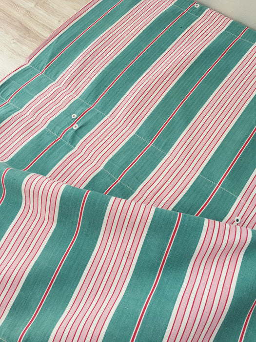 Ticking in green and pink stripes. Spain c.1940 - 200×168 cm