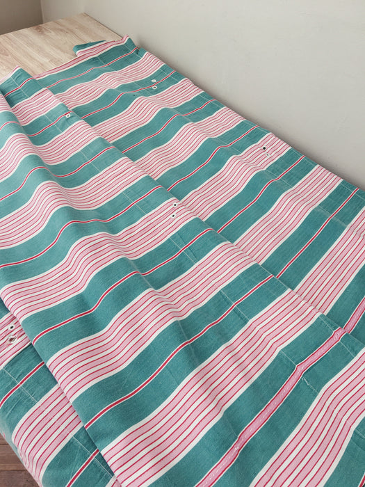Ticking in green and pink stripes. Spain c.1940 - 200×168 cm