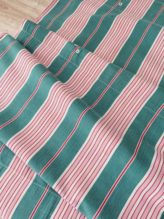 Ticking in green and pink stripes. Spain c.1940 - 200×168 cm