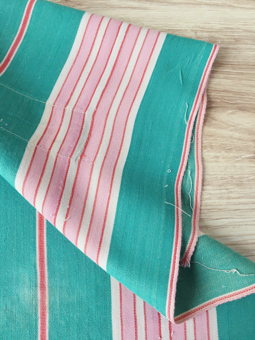 Ticking in bright green and pink stripes. Spain c.1940 - Lot of 2 pieces
