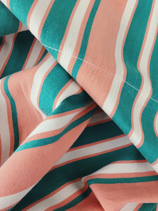 Ticking in green and orange stripes. Spain c.1940 - 135×114 cm