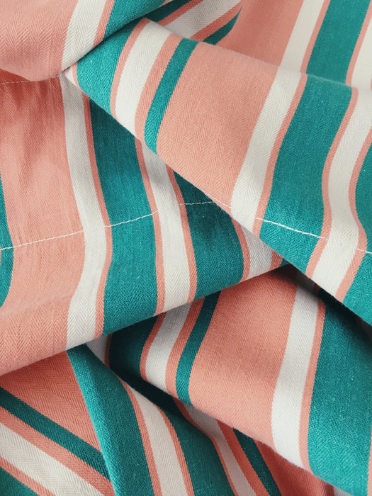 Ticking in green and orange stripes. Spain c.1940 - 135×114 cm