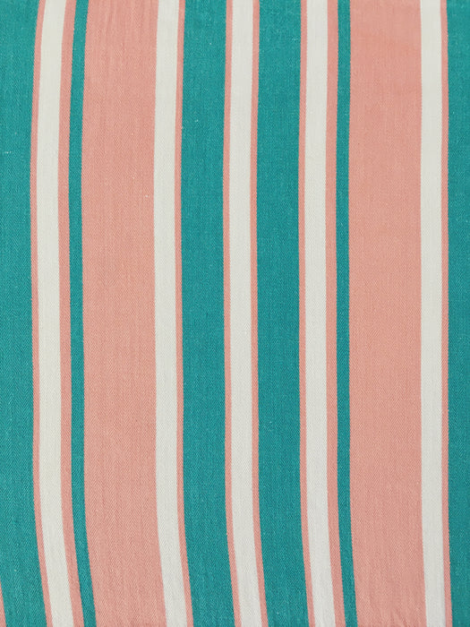 Ticking in green and orange stripes. Spain c.1940 - 135×114 cm