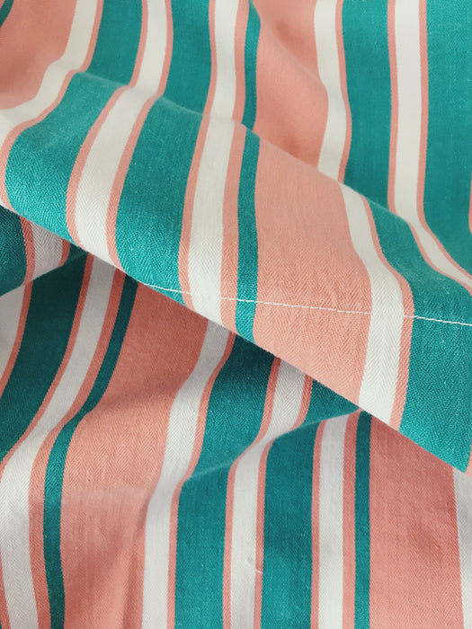 Ticking in green and orange stripes. Spain c.1940 - 135×114 cm