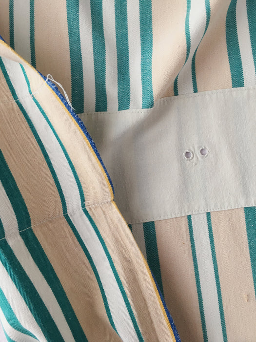 Ticking in green and beige stripes. Spain c.1940 - 138×46 cm