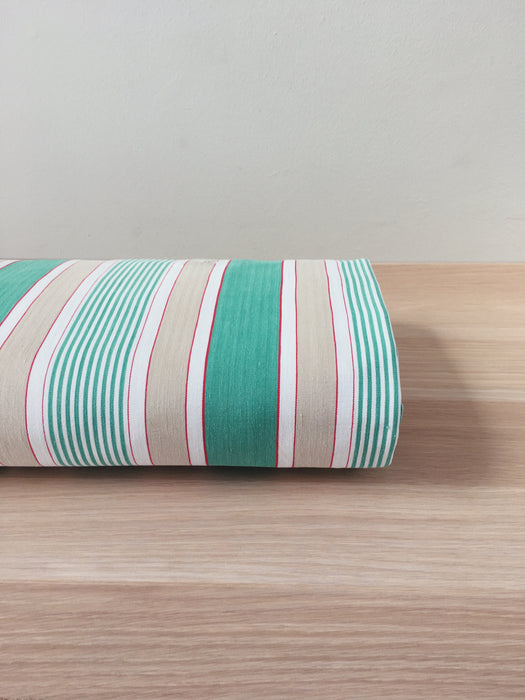 Ticking in green, beige and white stripes. Spain c.1950 - Lot of 3 pieces