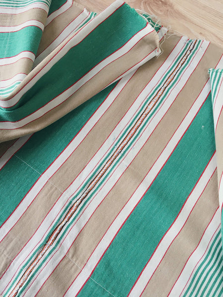 Ticking in green, beige and white stripes. Spain c.1950 - Lot of 2 pieces