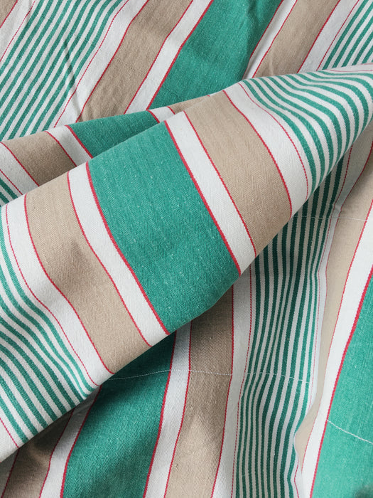 Ticking in green, beige and white stripes. Spain c.1950 - Lot of 2 pieces
