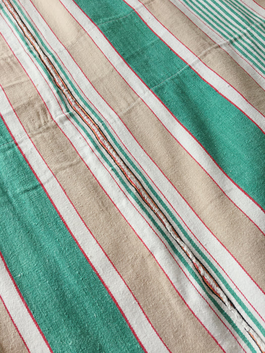 Ticking in green, beige and white stripes. Spain c.1950 - Lot of 2 pieces
