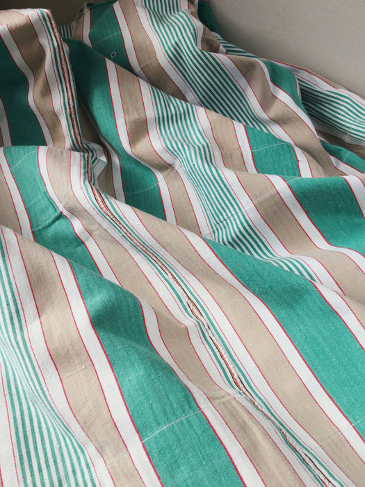 Ticking in green, beige and white stripes. Spain c.1950 - Lot of 2 pieces