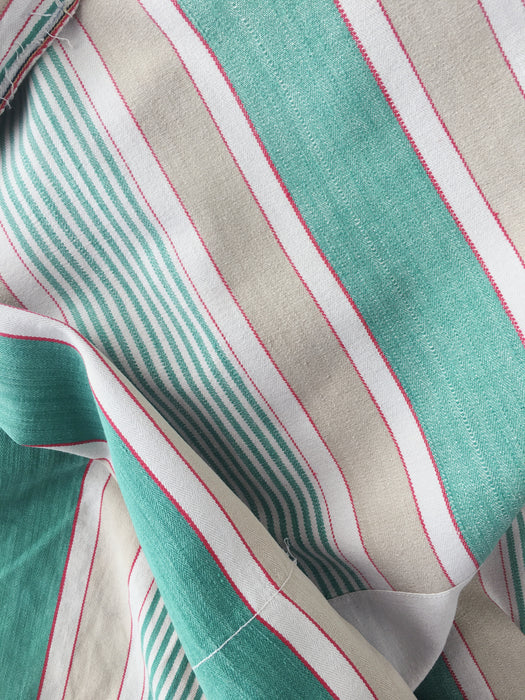 Ticking in green, beige and white stripes. Spain c.1950 - Lot of 3 pieces