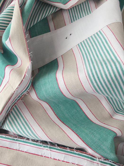 Ticking in green, beige and white stripes. Spain c.1950 - Lot of 3 pieces