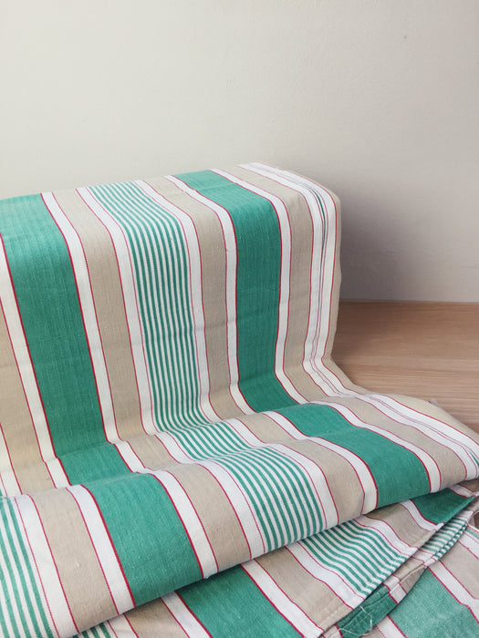 Ticking in green, beige and white stripes. Spain c.1950 - Lot of 2 pieces
