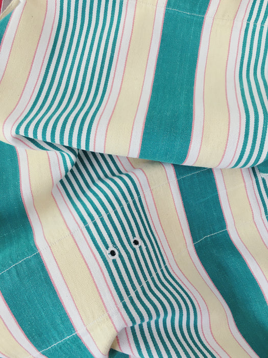 Ticking in green, beige and white stripes. Spain c.1950 - Lot of 2 pieces