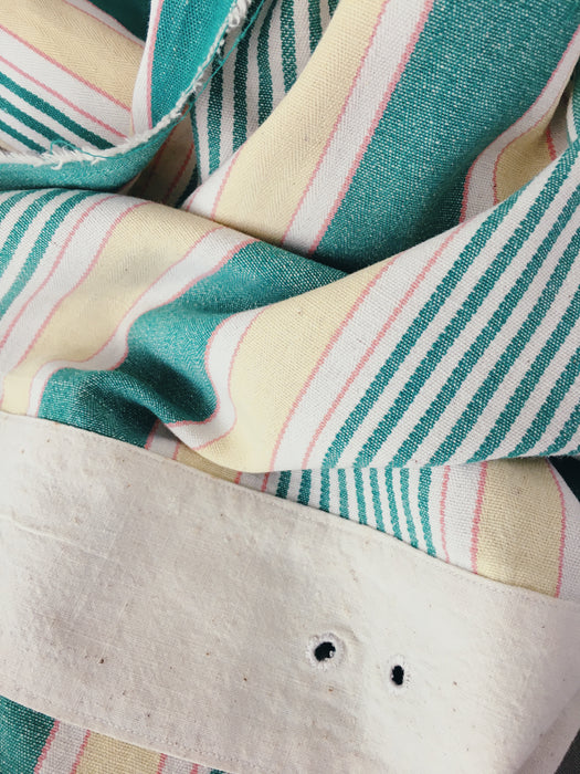 Ticking in green, beige and white stripes. Spain c.1950 - Lot of 2 pieces