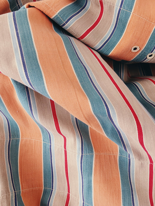 Colorful ticking in orange, red and green stripes. Spain c.1940 - Lot of 3 pieces