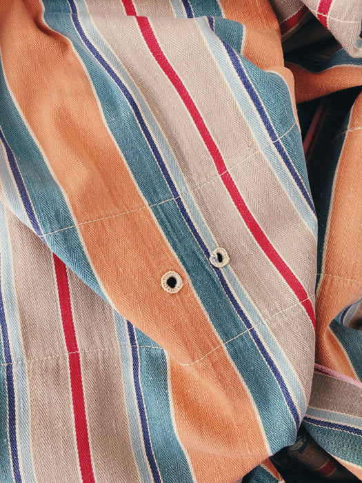 Colorful ticking in orange, red and green stripes. Spain c.1940 - Lot of 3 pieces