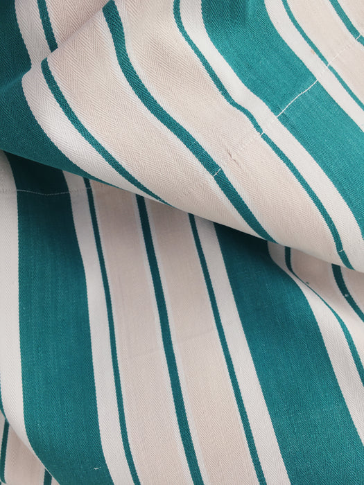 Ticking in green, white and cream stripes. Spain c.1940 - Lot of 3 pieces