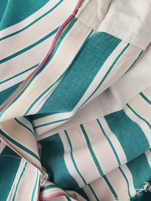 Ticking in green, white and cream stripes. Spain c.1940 - Lot of 3 pieces