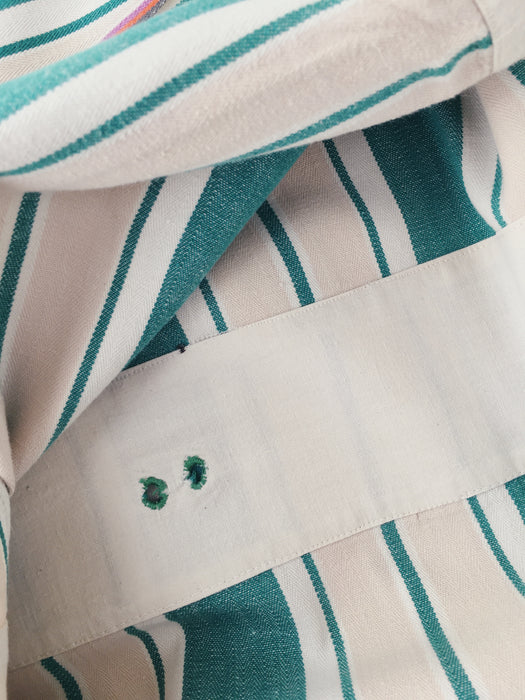 Ticking in green, white and cream stripes. Spain c.1940 - Lot of 3 pieces