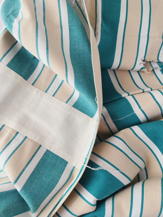 Ticking in green, white and cream stripes. Spain c.1940 - Lot of 2 pieces